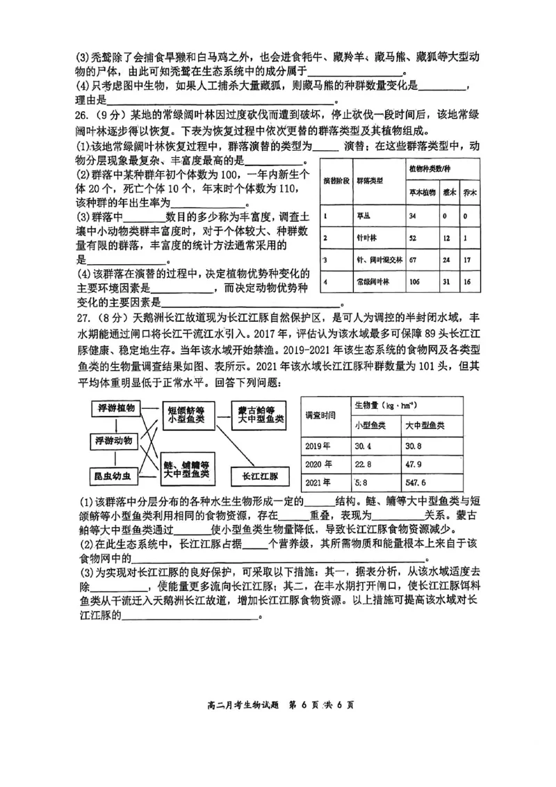 山大附中2025&mdash;2026学年高二12月考生物试题_2024-2025高二（7-7月题库）_2026年1月高二_260106山西省太原市山西大学附属中学校2025-2026学年高二上学期12月月考（全）