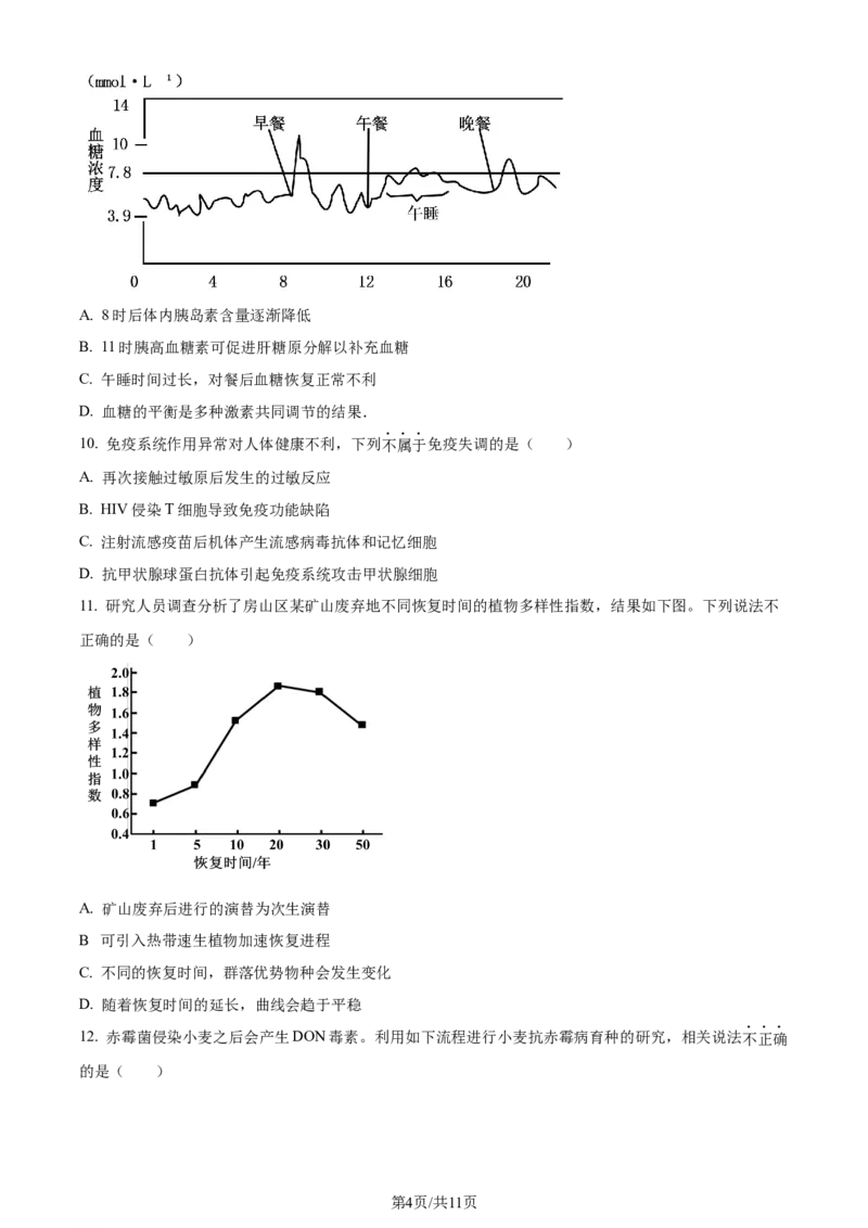 精品解析：北京市房山区2023~2024学年度高三上学期期末检测生物试题（原卷版）_2024年2月_01每日更新_01号_2024届北京市房山区高三上学期期末考试