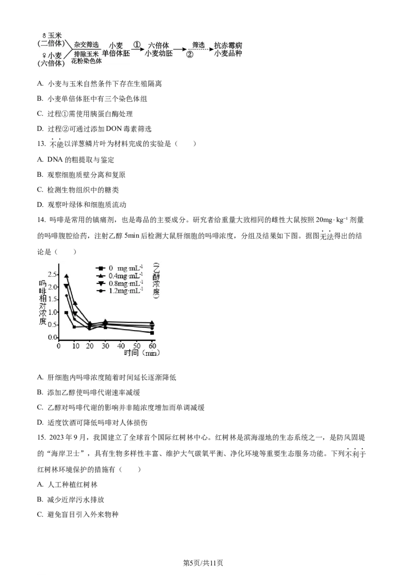 精品解析：北京市房山区2023~2024学年度高三上学期期末检测生物试题（原卷版）_2024年2月_01每日更新_01号_2024届北京市房山区高三上学期期末考试