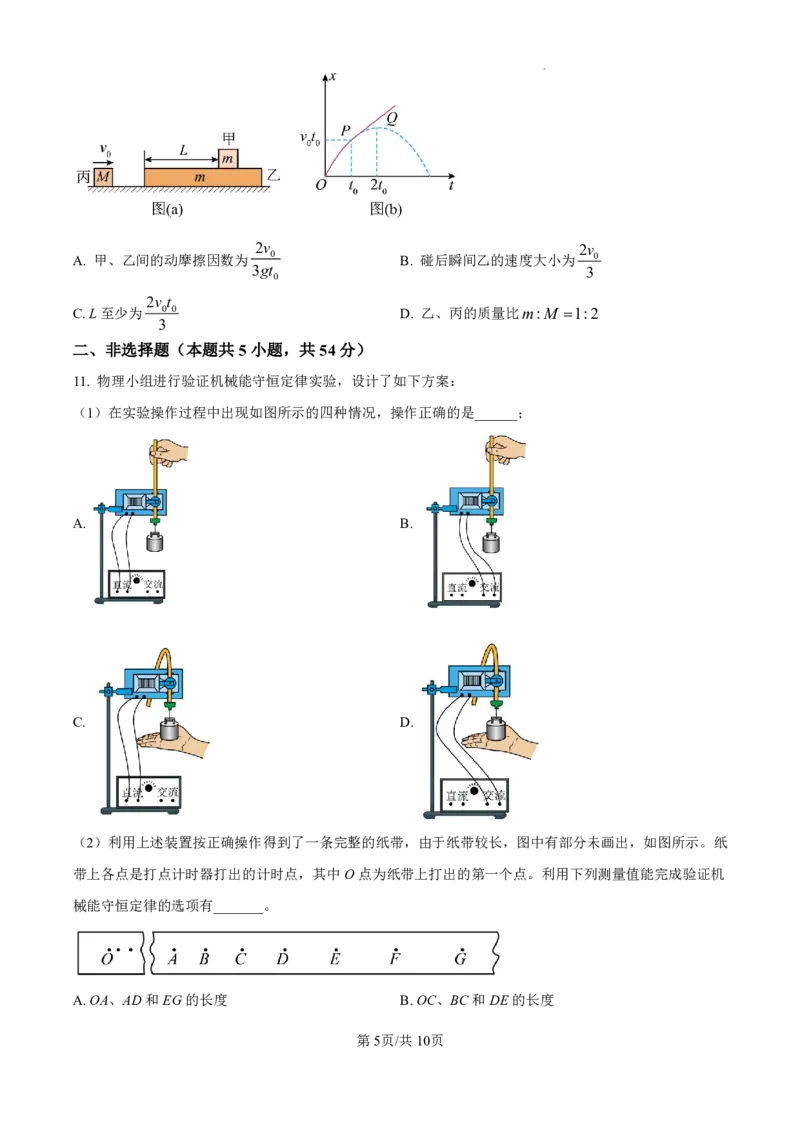 吉林省东北师范大学附属中学2024-2025学年高三上学期第一次摸底考试物理试卷_2024-2025高三（6-6月题库）_2024年10月试卷