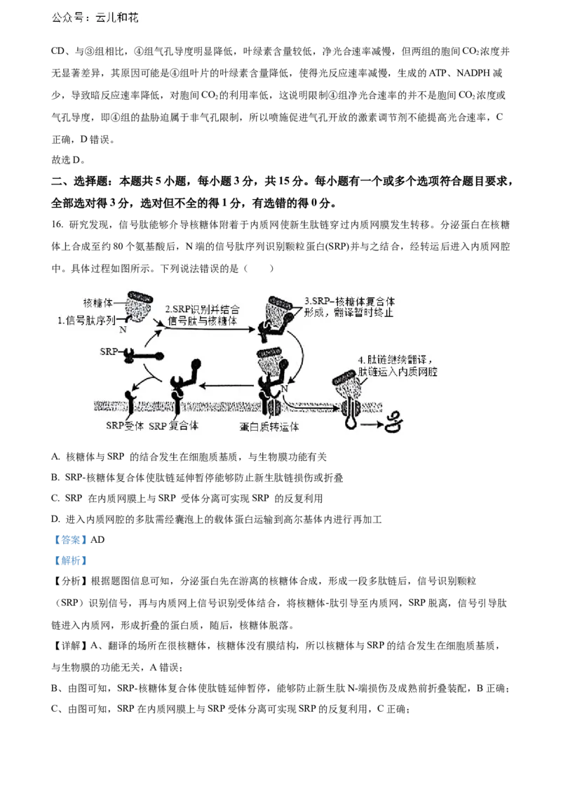 山东省烟台市2023-2024学年高二下学期7月期末考试生物Word版含解析_2024-2025高二（7-7月题库）_2024年07月试卷_0726山东省烟台市2023-2024学年高二下学期7月期末考试