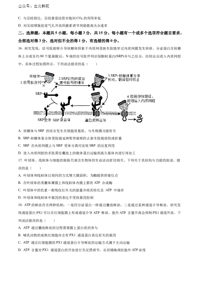 山东省烟台市2023-2024学年高二下学期7月期末考试生物Word版含解析_2024-2025高二（7-7月题库）_2024年07月试卷_0726山东省烟台市2023-2024学年高二下学期7月期末考试