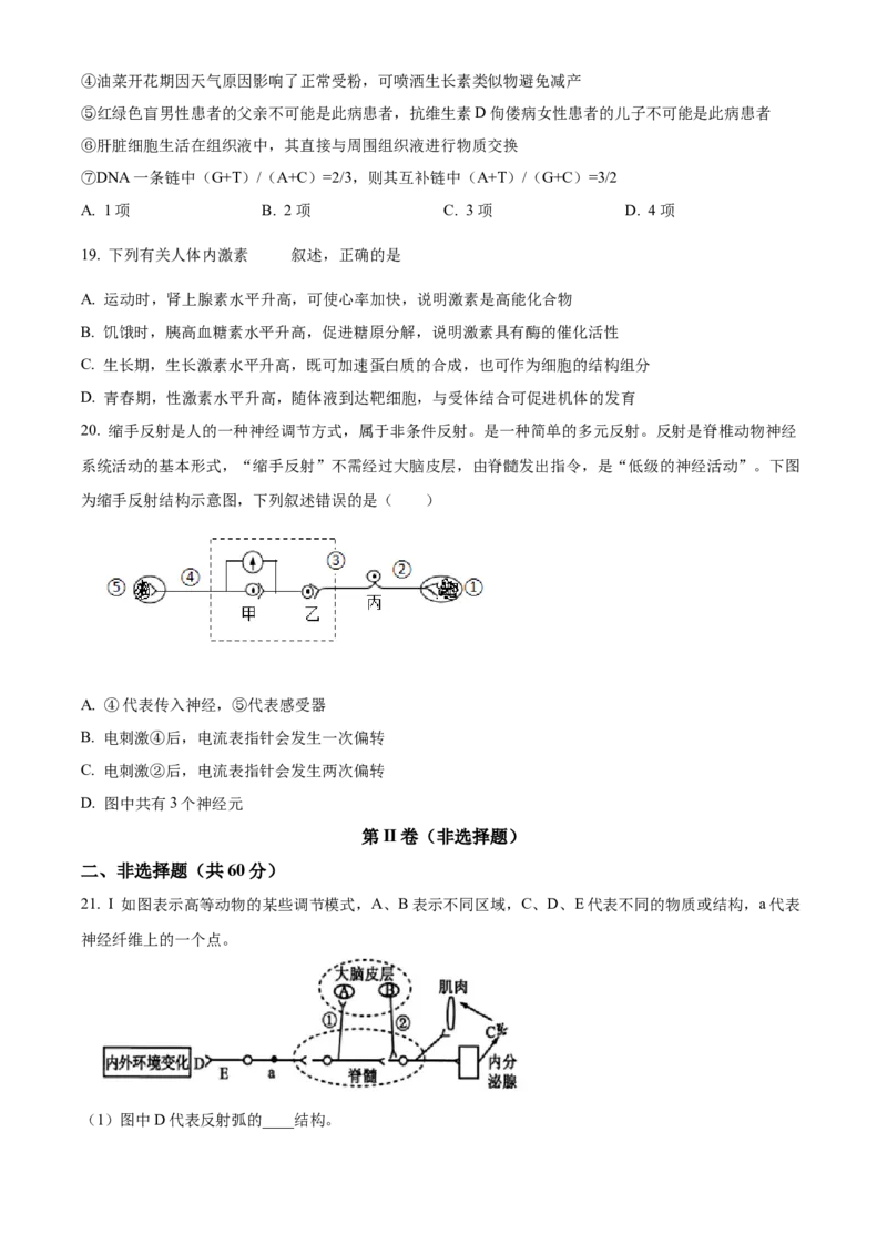 四川省泸州市龙马潭区2024-2025学年高二上学期11月期中生物试题Word版无答案_2024-2025高二（7-7月题库）_2024年12月试卷_1217四川省泸州市龙马潭区2024-2025学年高二上学期11月期中考试