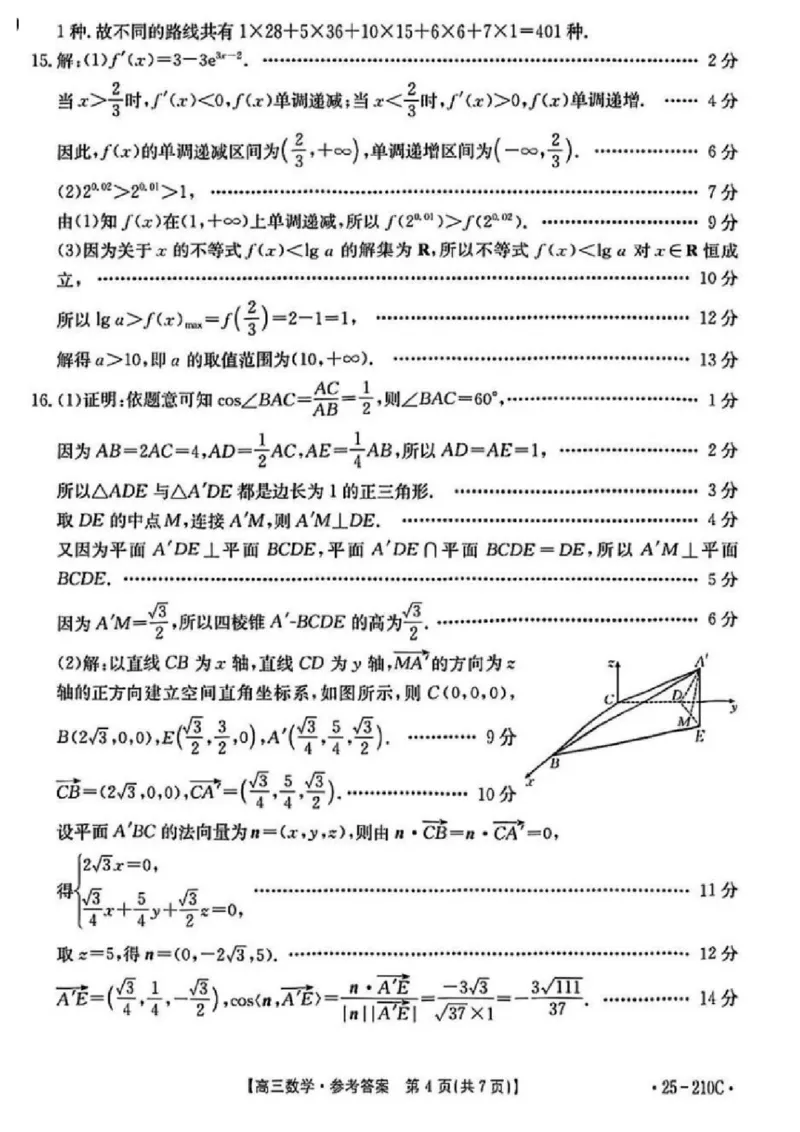 数学试卷答案_2024-2025高三（6-6月题库）_2024年12月试卷_1213河南省新乡市2025届高三年级第一次模拟考试（金太阳25-210C）_河南省新乡市2024-2025学年高三年级第一次模拟考试数学