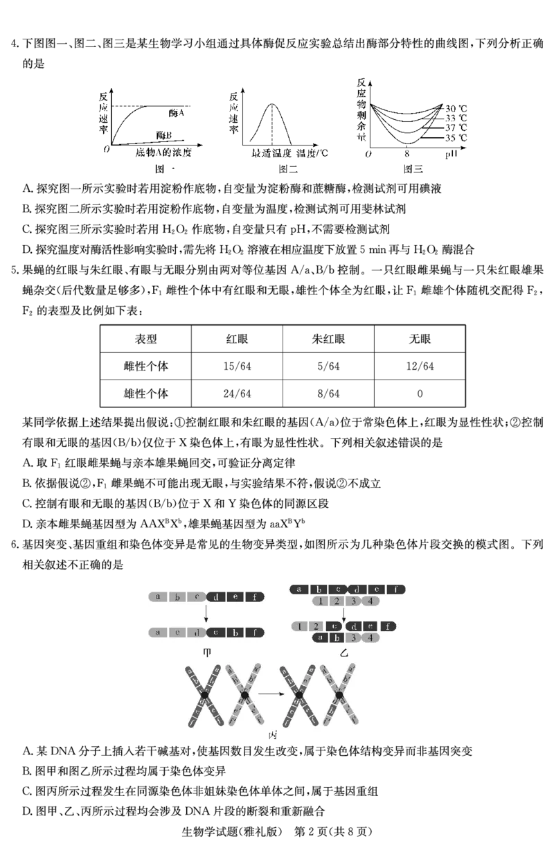 生物演练（雅礼九次一模）_2024年5月_01按日期_8号_2024届湖南省长沙市雅礼中学高三下学期5月模拟（一）_2024届湖南省长沙市雅礼中学高三下学期模拟卷（一）生物试题