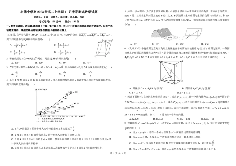 四川省成都市树德中学2024-2025学年高二上学期期中数学试题PDF版含答案_2024-2025高二（7-7月题库）_2024年11月试卷_1108四川省成都市树德中学2024-2025学年高二上学期期中考