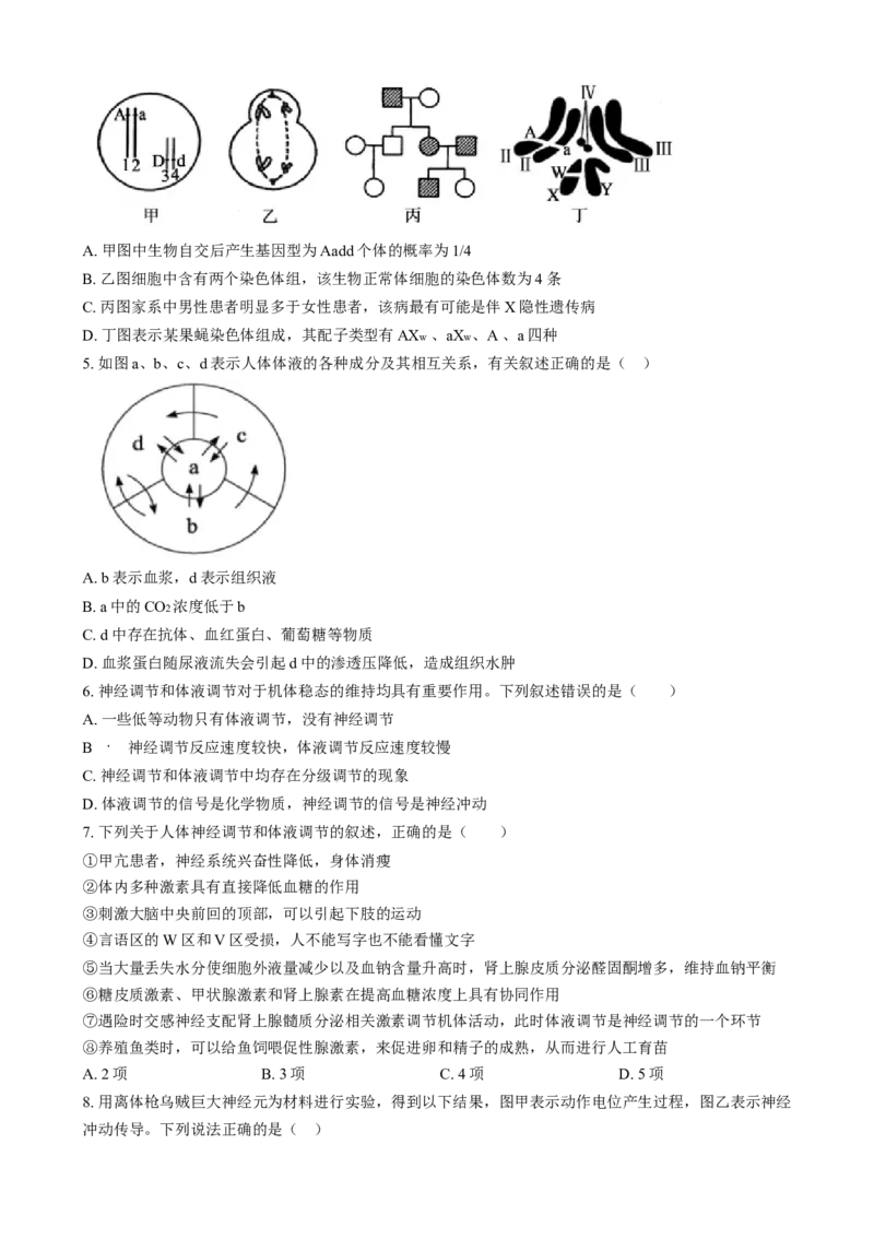 安徽省亳州市第二完全中学2024&mdash;2025学年高二上学期12月月考生物试题Word版无答案_2024-2025高二（7-7月题库）_2025年01月试卷