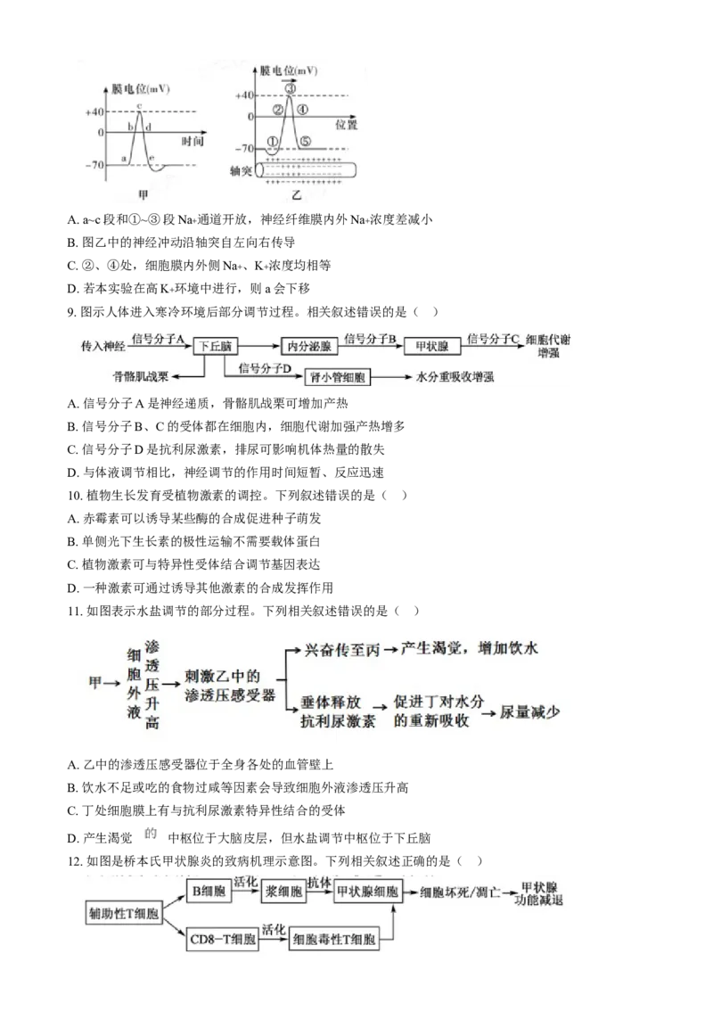 安徽省亳州市第二完全中学2024&mdash;2025学年高二上学期12月月考生物试题Word版无答案_2024-2025高二（7-7月题库）_2025年01月试卷