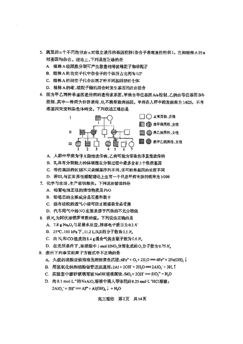 攀枝花市2024届高三第一次统一考试理综(1)_2023年11月_0211月合集_2024届四川省攀枝花市高三第一次统一考试_四川省攀枝花市2024届高三第一次统一考试理综