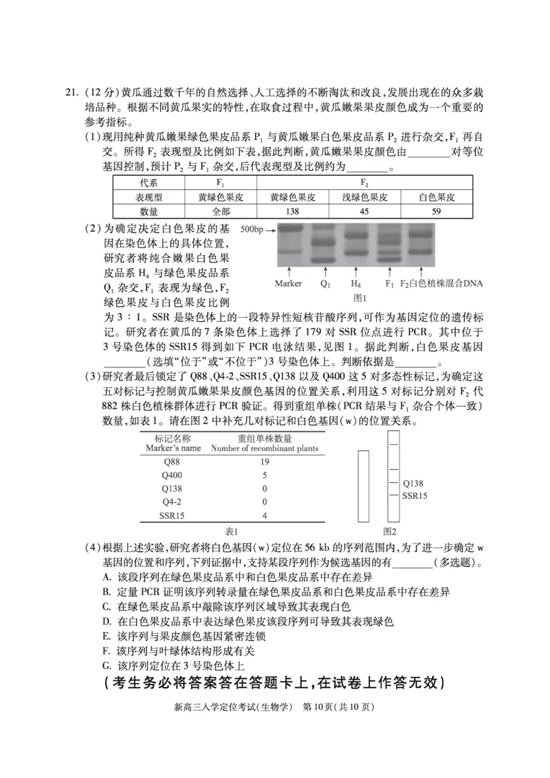 北京市2024-2025学年高三上学期入学定位考试生物试题_2024-2025高三（6-6月题库）_2024年09月试卷_0909北京市2024-2025学年高三上学期入学定位考试