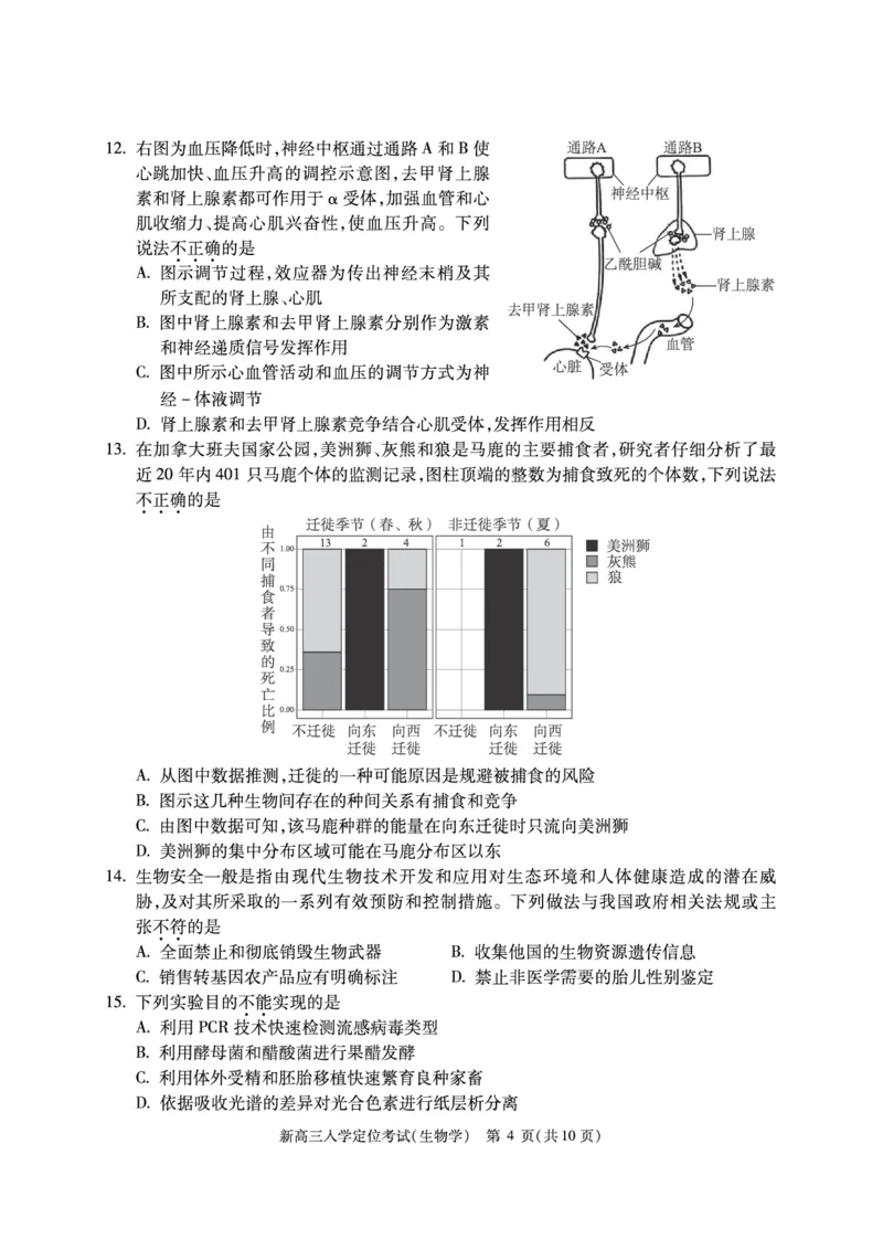 北京市2024-2025学年高三上学期入学定位考试生物试题_2024-2025高三（6-6月题库）_2024年09月试卷_0909北京市2024-2025学年高三上学期入学定位考试