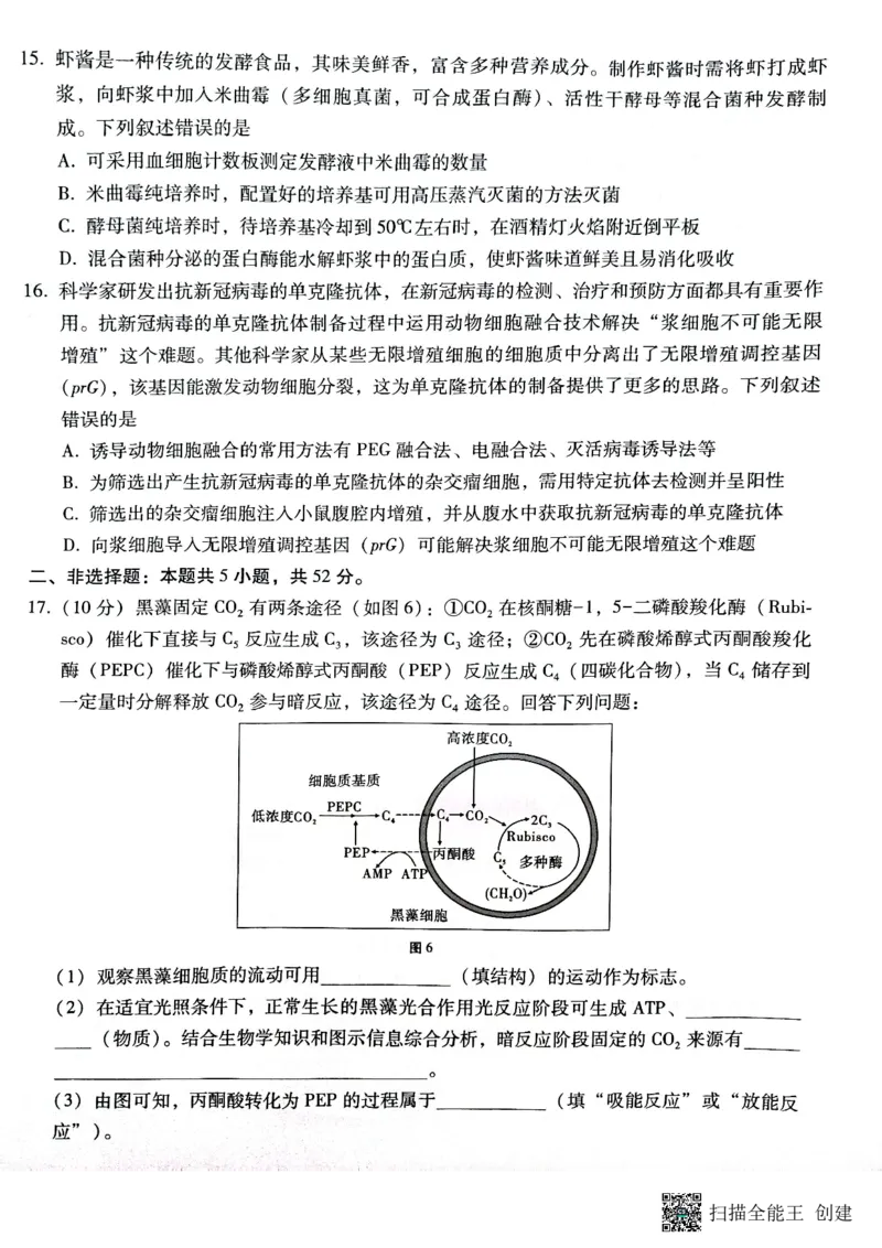 云南省昭通市2025届高三上学期1月毕业生诊断性检测生物_2024-2025高三（6-6月题库）_2025年02月试卷_0201云南省昭通市2025届高三上学期1月毕业生诊断性检测（全科）