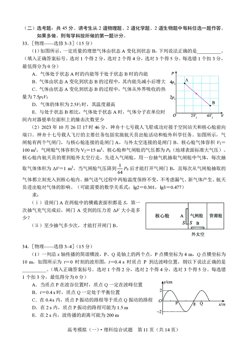 理综试卷_2024年4月_01按日期_6号_2024届四川省成都外国语学校高三下学期高考模拟（一）_2024届四川省成都外国语学校高三下学期高考模拟（一）考试理综试题