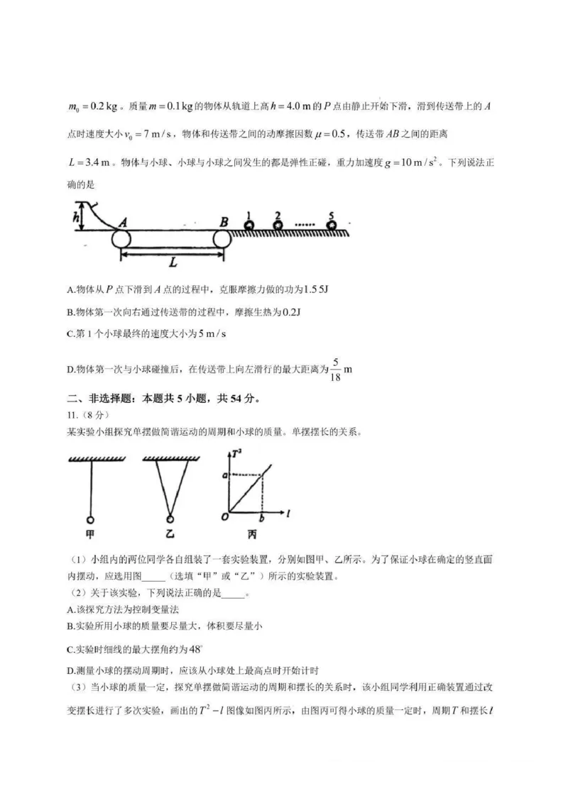 吉林省长春市东北师范大学附属中学2024-2025学年高三上学期第二次摸底考试物理试卷+答案_2024-2025高三（6-6月题库）_2024年12月试卷
