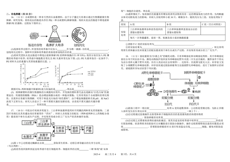 四川省成都市树德中学2024-2025学年高二下学期4月阶段性测试生物PDF版含答案（可编辑）_2024-2025高二（7-7月题库）_2025年04月试卷(1)