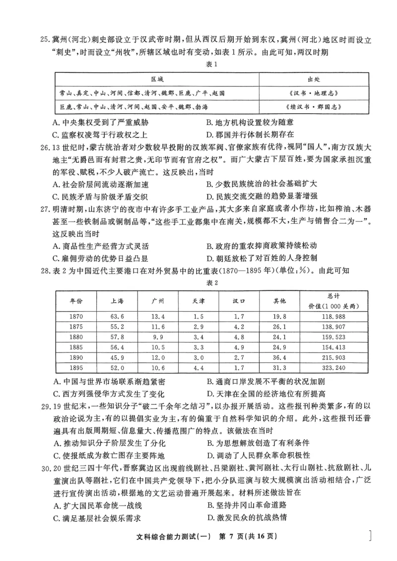 衡水名师卷&middot;2023-2024高考模拟压轴卷(一)文综含解析(1)_2024年5月_025月合集_2024届衡水名师卷&middot;高考模拟压轴卷（一）