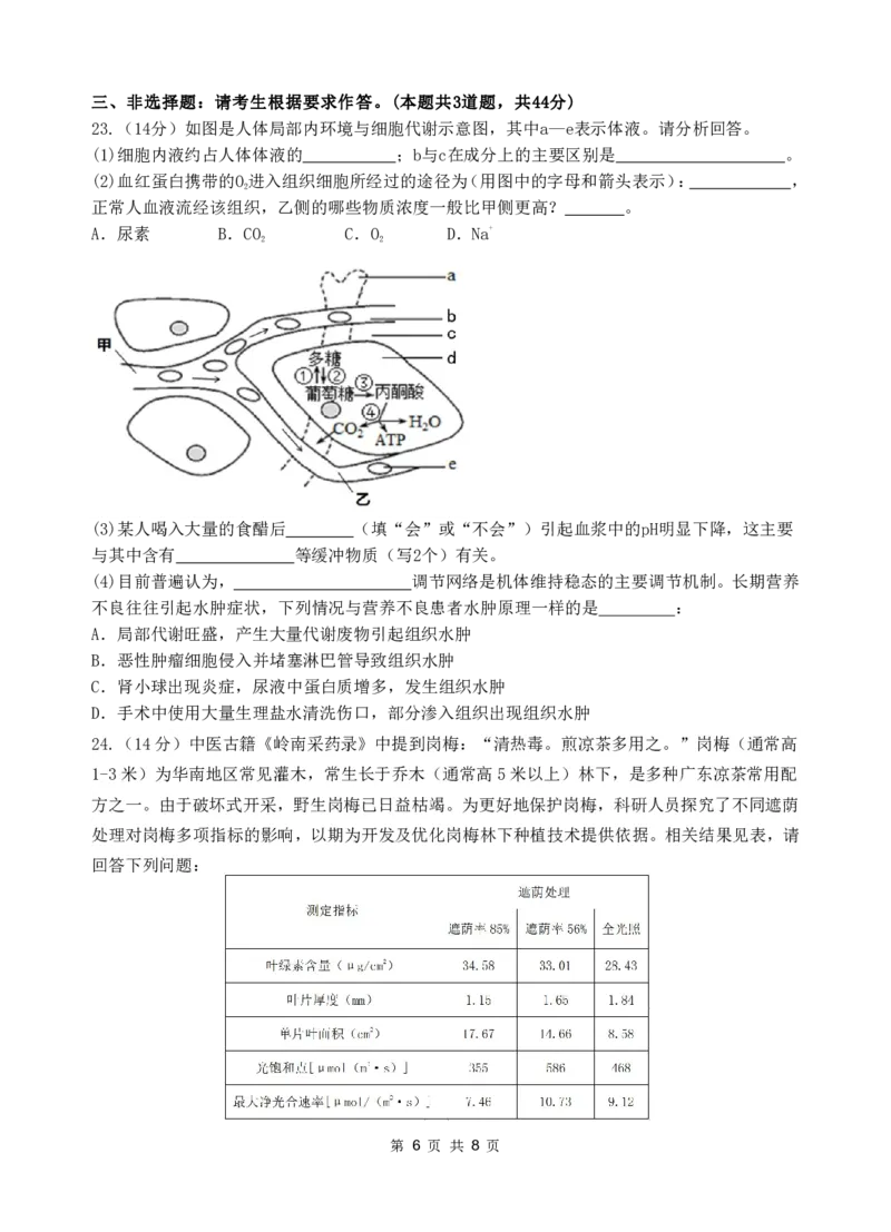 广东省汕头市金山中学2024-2025学年高二上学期期中考试生物试题PDF版无答案_2024-2025高二（7-7月题库）_2024年11月试卷_1128广东省汕头市金山中学2024-2025学年高二上学期期中考试