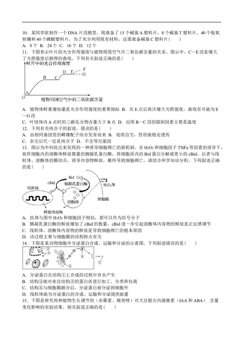 吉林省白城市第一中学2025届高三上学期1月期末考试生物试卷（含解析）_2024-2025高三（6-6月题库）_2025年01月试卷_0107吉林省白城市第一中学2025届高三上学期1月期末考试