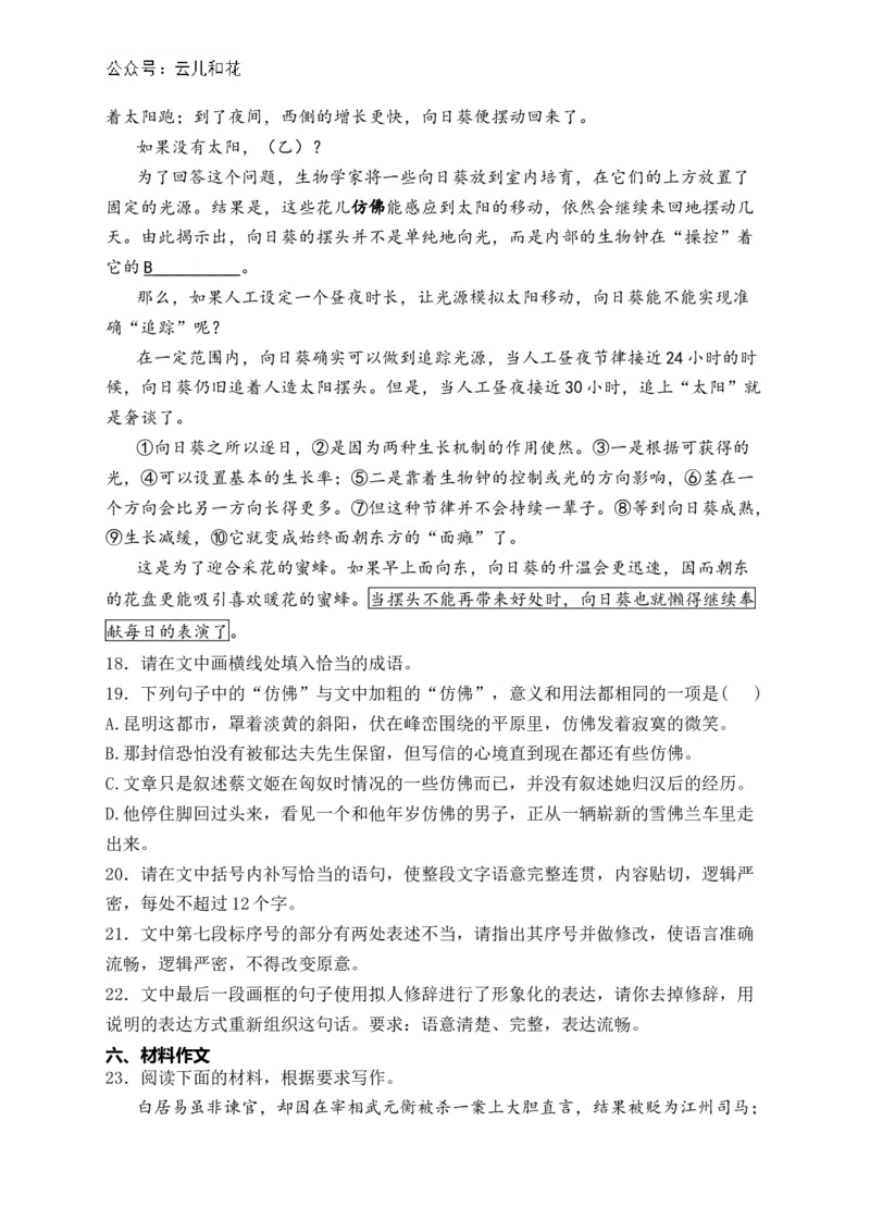 安徽省黄山市八校联考2024-2025学年高二上学期11月期中考试语文试卷(含答案)_2024-2025高二（7-7月题库）_2024年12月试卷