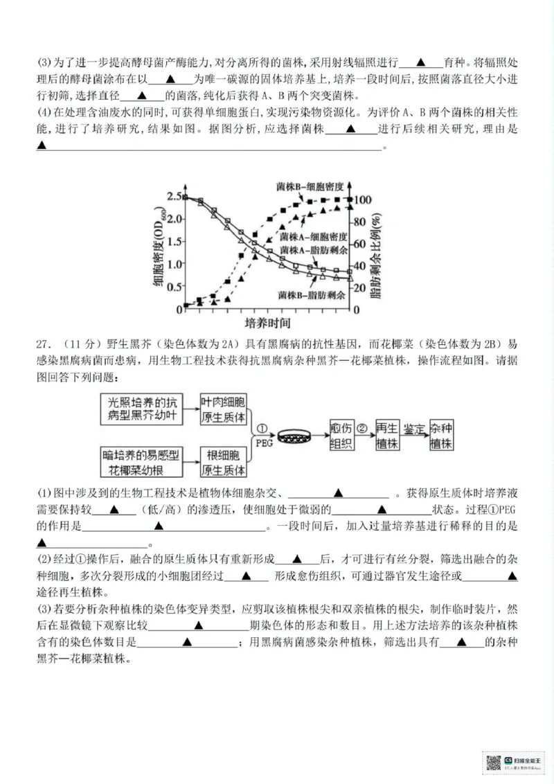 浙江省台州十校联盟2024-2025学年高二下学期4月期中生物试题（扫描版有答案）_2024-2025高二（7-7月题库）_2025年05月试卷_0503浙江省台州市十校2024-2025学年高二下学期4月期中考试