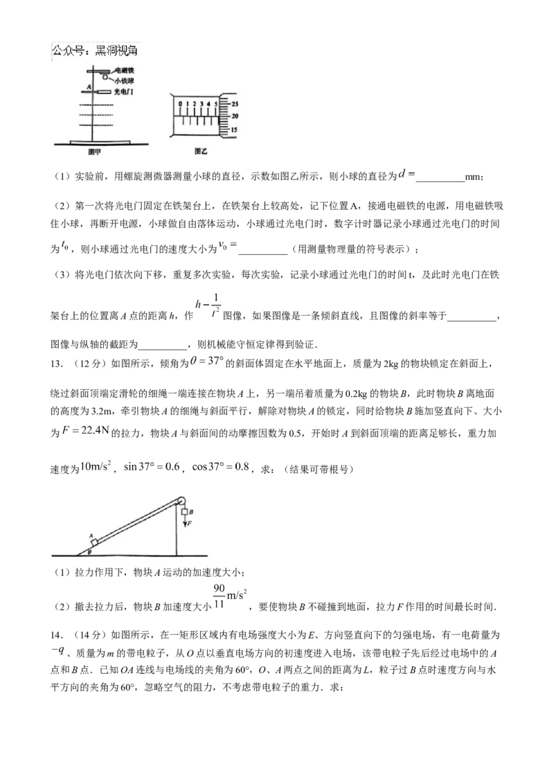 安徽毛坦厂实验中学2025届高三11月期中考试物理+答案_2024-2025高三（6-6月题库）_2024年12月试卷_1203安徽毛坦厂实验中学2025届高三11月期中考试