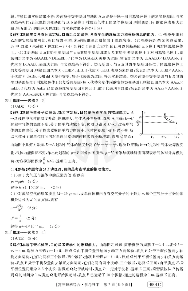 理科综合4001C答案_2024年2月_01每日更新_12号_2023届高三金太阳3月联考（4001C和4002C）全国乙卷全科_2023届高三金太阳3月联考（4001C一4002C）全国乙卷理综