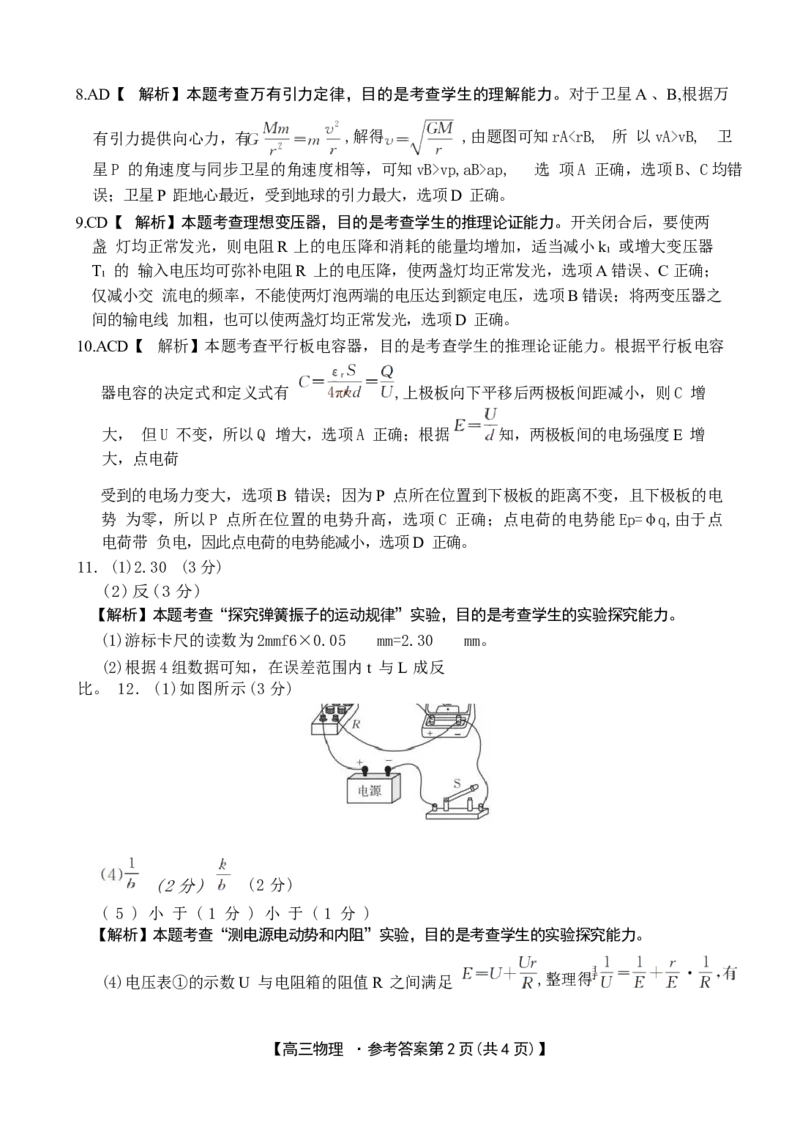 山西省晋城市2025年高三年第一次模拟考试试题（晋城一模）物理答案B_2024-2025高三（6-6月题库）_2025年02月试卷_0206山西省晋城市2025年高三年第一次模拟考试试题（晋城一模）（全科）