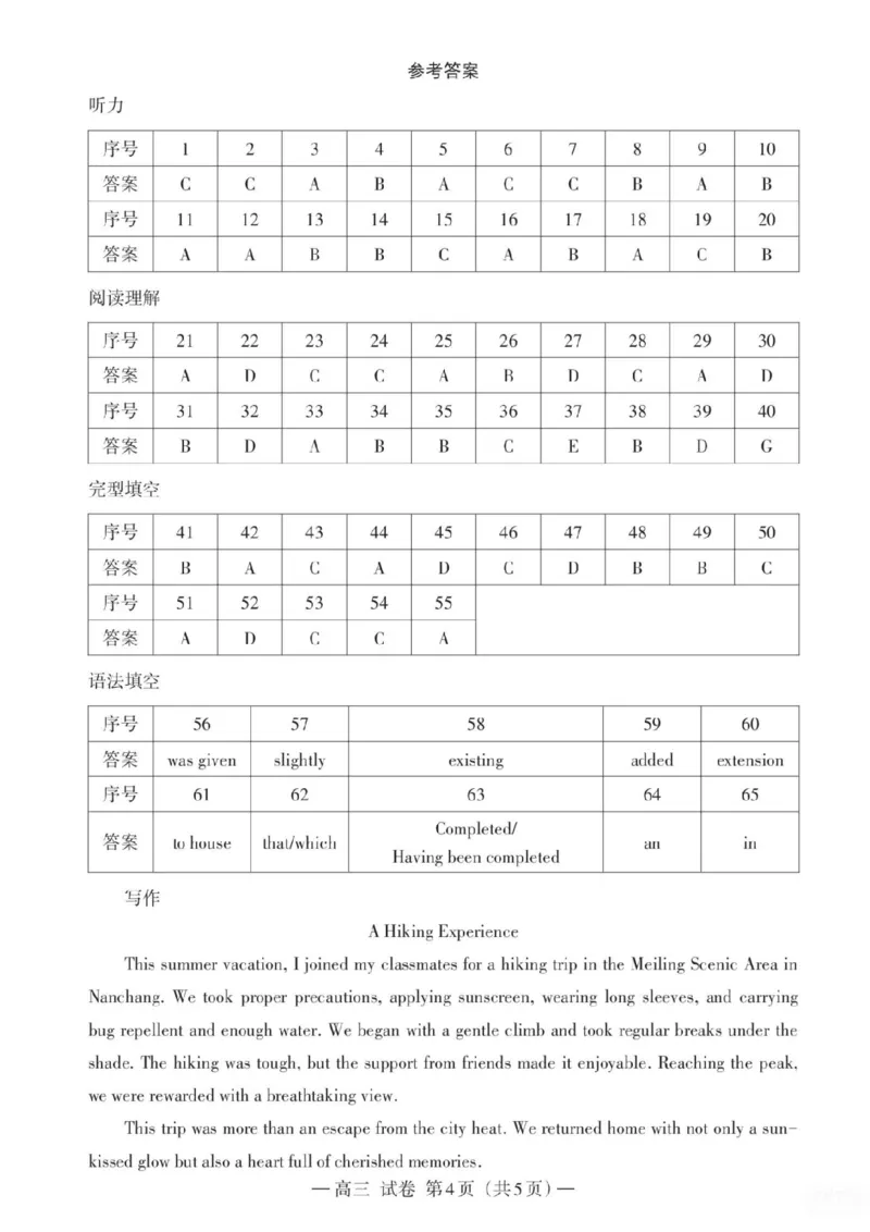 江西省南昌市2025届高三年级摸底测试（南昌零模）英语试卷+参考答案_2024-2025高三（6-6月题库）_2024年09月试卷_0908江西省南昌市2025届高三年级摸底测试（南昌零模）