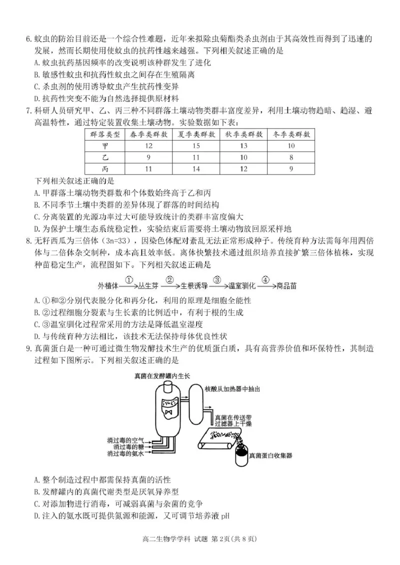浙江省G5联盟2024-2025学年高二下学期期中考试生物试题（图片版，无答案）_2024-2025高二（7-7月题库）_2025年05月试卷_0506浙江省G5联盟2024-2025学年高二下学期期中考试