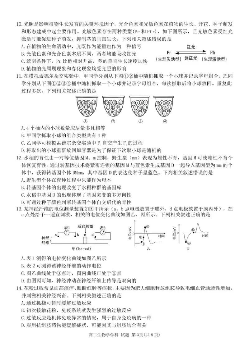 浙江省G5联盟2024-2025学年高二下学期期中考试生物试题（图片版，无答案）_2024-2025高二（7-7月题库）_2025年05月试卷_0506浙江省G5联盟2024-2025学年高二下学期期中考试