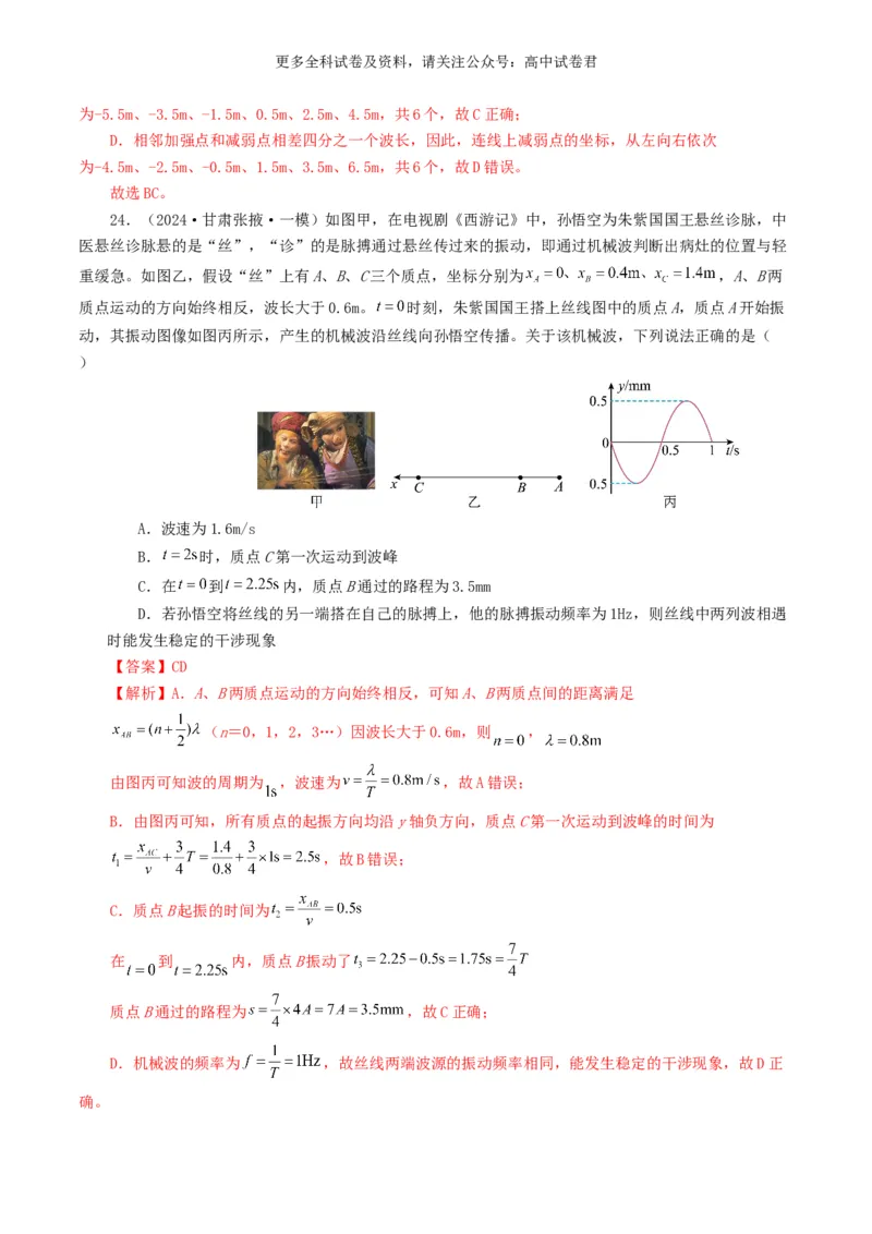 专题15机械波好题汇编2024年高考真题和模拟题物理分类汇编（解析版）_2024-2025高三（6-6月题库）_2024年07月试卷_2407172024年高考物理真题和模拟题分类汇编（全国通用）