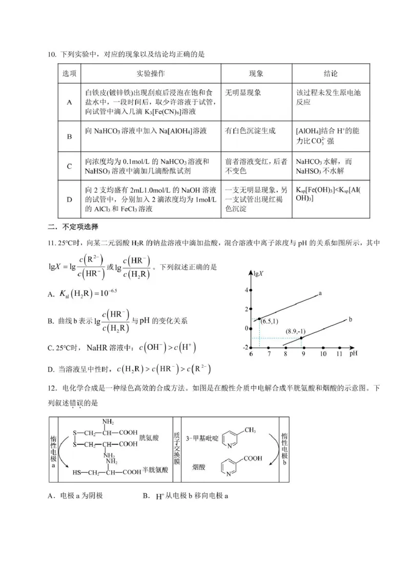 山东省济宁市邹城市第二中学2024-2025学年高二上学期12月月考化学试题（PDF版，含答案）_2024-2025高二（7-7月题库）_2025年01月试卷