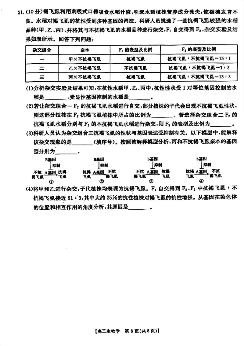 山西省晋城市2025年高三年第一次模拟考试试题（晋城一模）生物A_2024-2025高三（6-6月题库）_2025年02月试卷_0206山西省晋城市2025年高三年第一次模拟考试试题（晋城一模）（全科）