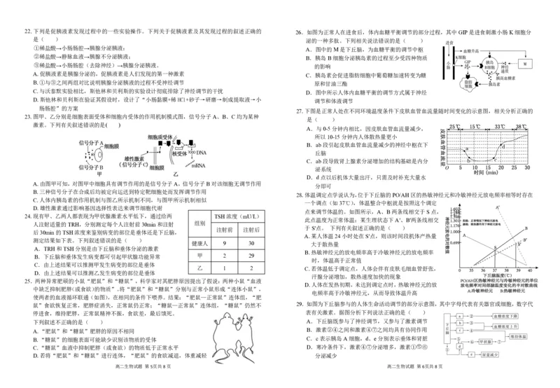 安徽省芜湖市镜湖区安徽师范大学附属中学2024-2025学年高二上学期11月期中生物试题扫描版无答案_2024-2025高二（7-7月题库）_2024年11月试卷