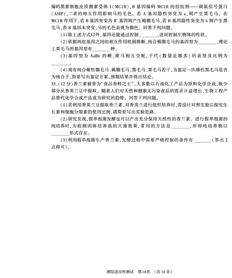 理综_2024年3月_013月合集_2024届河南省普通高中毕业班高考适应性测试3月_2024届河南省普通高中毕业班高考适应性测试3月-理综试题