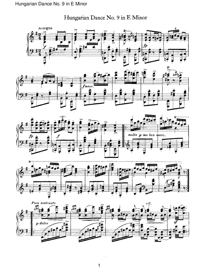 HungarianDanceNo.9inEMinor_一万首著名钢琴曲谱哈农贝多芬合集视频教学电子版高清无水印可打印_1古典钢琴知名音乐家谱_勃拉姆斯钢琴谱全集_IV.HungarianDancesforSoloPiano