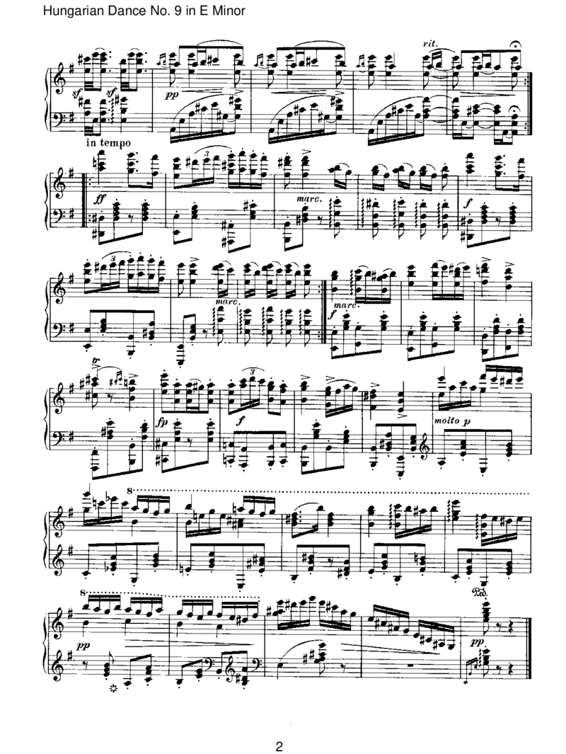 HungarianDanceNo.9inEMinor_一万首著名钢琴曲谱哈农贝多芬合集视频教学电子版高清无水印可打印_1古典钢琴知名音乐家谱_勃拉姆斯钢琴谱全集_IV.HungarianDancesforSoloPiano