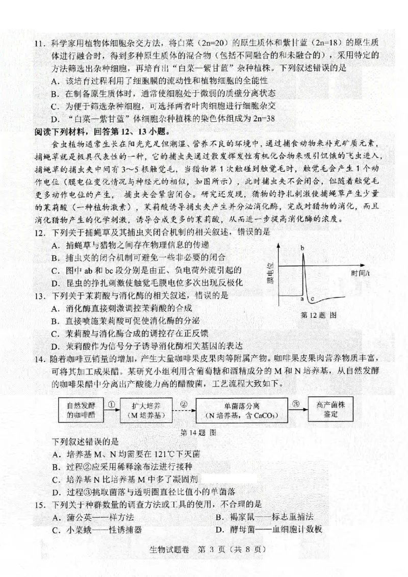 生物卷-2403温州二模_2024年3月_013月合集_2024届浙江省温州市普通高中高三第二次适应性考试（温州二模）_浙江省温州市普通高中2024届高三第二次适应性考试（温州二模）生物