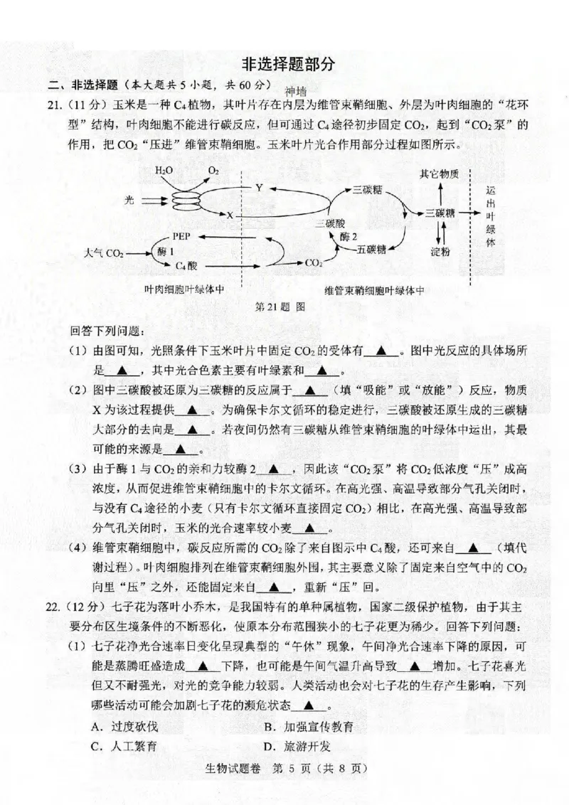 生物卷-2403温州二模_2024年3月_013月合集_2024届浙江省温州市普通高中高三第二次适应性考试（温州二模）_浙江省温州市普通高中2024届高三第二次适应性考试（温州二模）生物