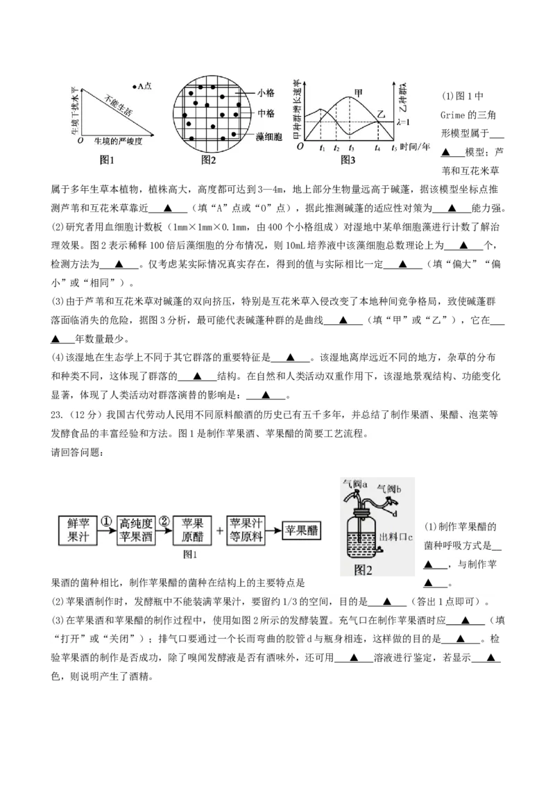 江苏省南京市五校联盟2024-2025学年高二下学期期中考试生物Word版含答案_2024-2025高二（7-7月题库）_2025年6月试卷_0611江苏省南京市五校联盟2024-2025学年高二下学期期中考试