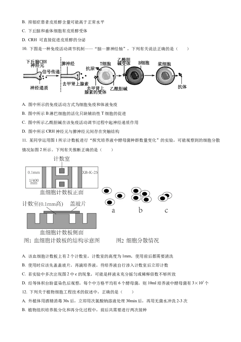 精品解析：江苏省南京市江宁区等5地2023-2024学年高三下学期开学生物试题（原卷版）_2024年3月_013月合集_2024届江苏省南京市六校高三下学期期初联合调研