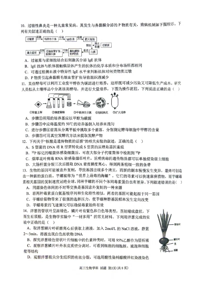 试卷_2024年4月_01按日期_21号_2024届天域全国名校协作体高三下学期4月联考_2024届天域全国名校协作体高三下学期4月联考生物试题