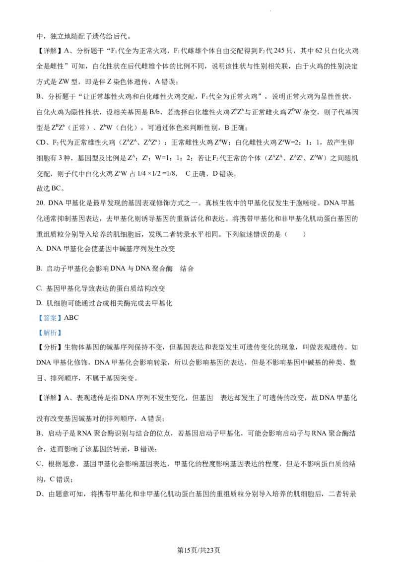 精品解析：辽宁省丹东市2023-2024学年高三11月阶段测试生物试题（解析版）(1)_2023年11月_0211月合集_2024届辽宁省丹东市高三11月总复习阶段测试