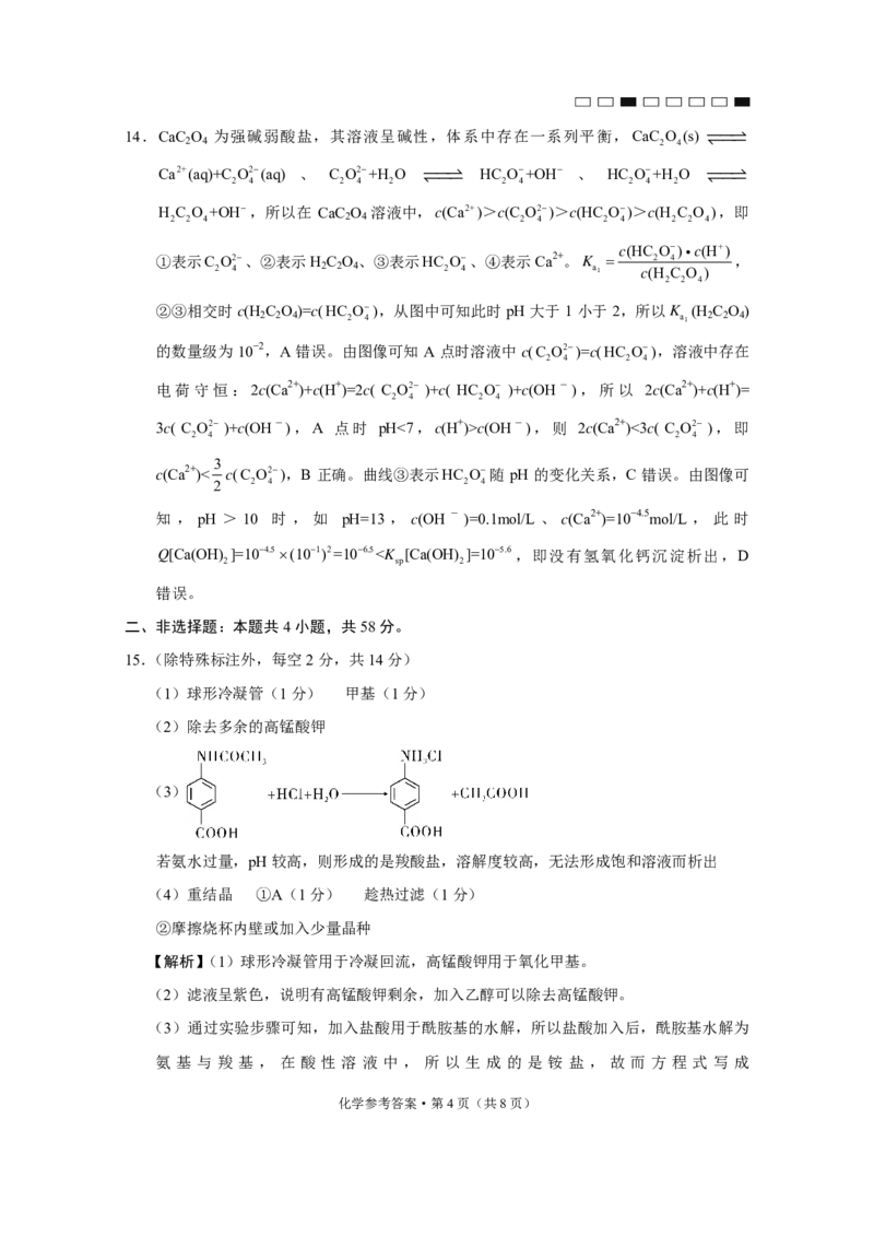 化学答案云南师大附中2025届高考适应性月考卷（六）化学B-答案_2024-2025高三（6-6月题库）_2024年12月试卷_云南师大附中2025届高考适应性月考卷（六）化学试题_化学