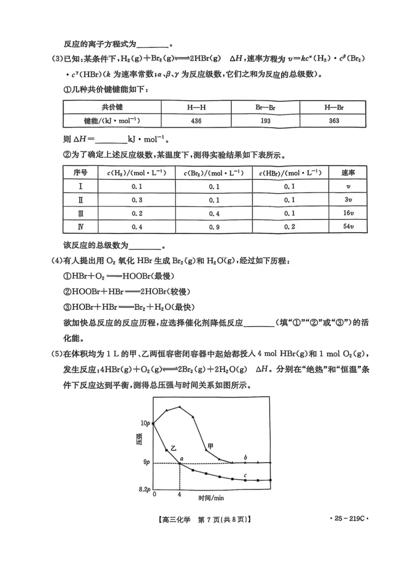 云南省楚雄州中小学2025届高三上学期期末教育学业质量监测（25-219C）化学_2024-2025高三（6-6月题库）_2025年02月试卷