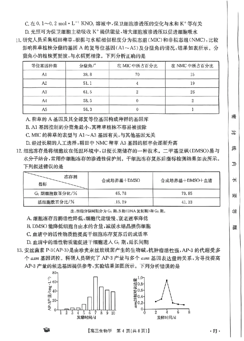 生物FJ(1)_2023年11月_0211月合集_2024届福建省高三11月金太阳联考(24-120C)_福建省2024届高三11月金太阳联考(24-120C)生物