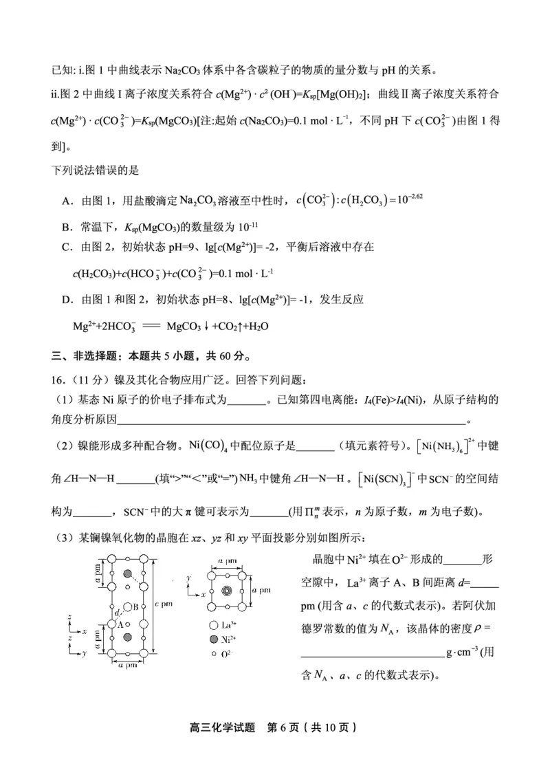 化学试卷_2024-2025高三（6-6月题库）_2024年11月试卷_1110山东省山东实验中学2025届高三第二次诊断考试（11月诊断）_山东省实验中学2024-2025学年高三上学期11月期中化学