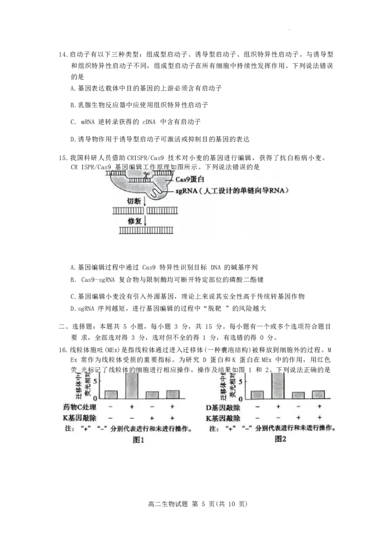 山东省滨州市2023-2024学年高二下学期7月期末教学质量检测生物试题卷_2024-2025高二（7-7月题库）_2024年07月试卷_0712山东省滨州市2023-2024学年高二下学期7月期末教学质量检测