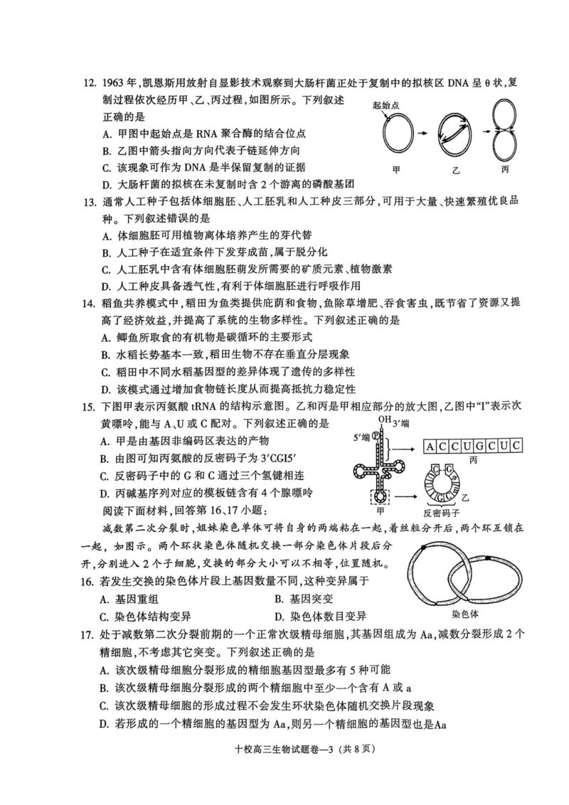 金华十校2023年11月高三模拟考试生物卷子(1)_2023年11月_0211月合集_2024届浙江省金华十校高三上学期11月模拟考试_浙江省金华十校2024届高三上学期11月模拟考试生物