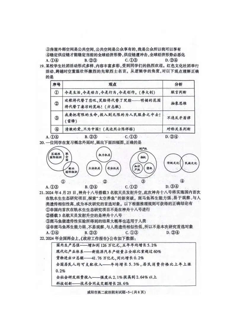 政治_2024-2025高三（6-6月题库）_2024年07月试卷_240712陕西省咸阳市2023-2024学年高二下学期7月期末_陕西省咸阳市2023-2024学年高二下学期7月期末政治